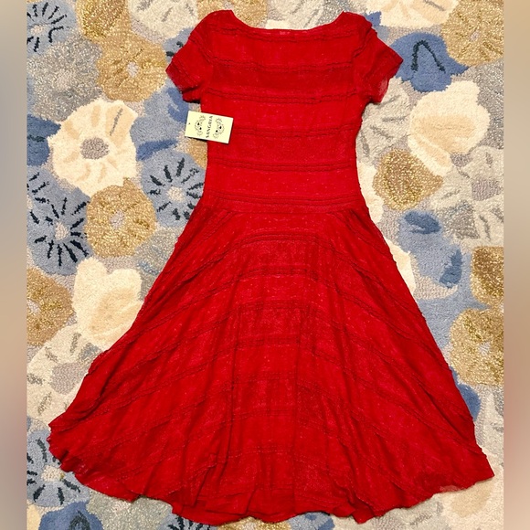 NWT Sangria Scarlett Short Sleeve Stretch Lace A-line Midi Dress w Lace Trim ZB3 - Picture 7 of 7